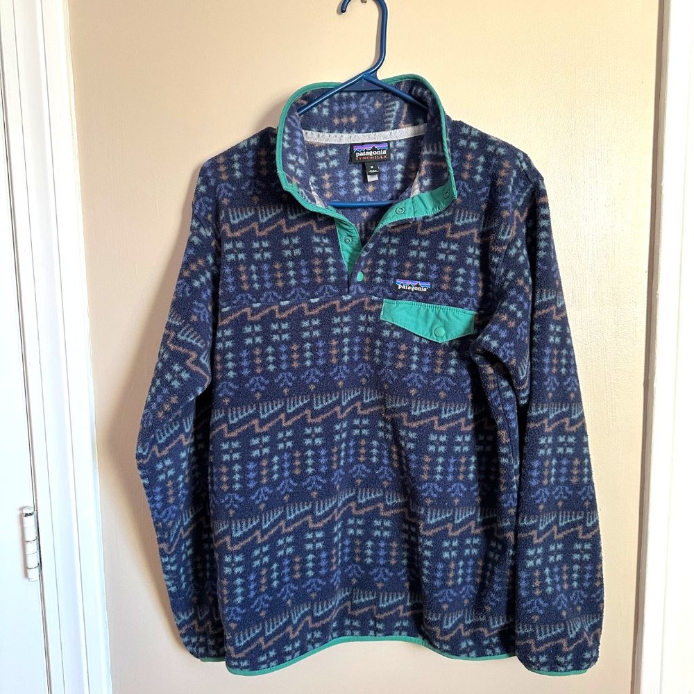 Patagonia Snap T Synchilla Pullover Wild Roots Navy Green Aztec Floral Print M,L - Picture 6 of 9